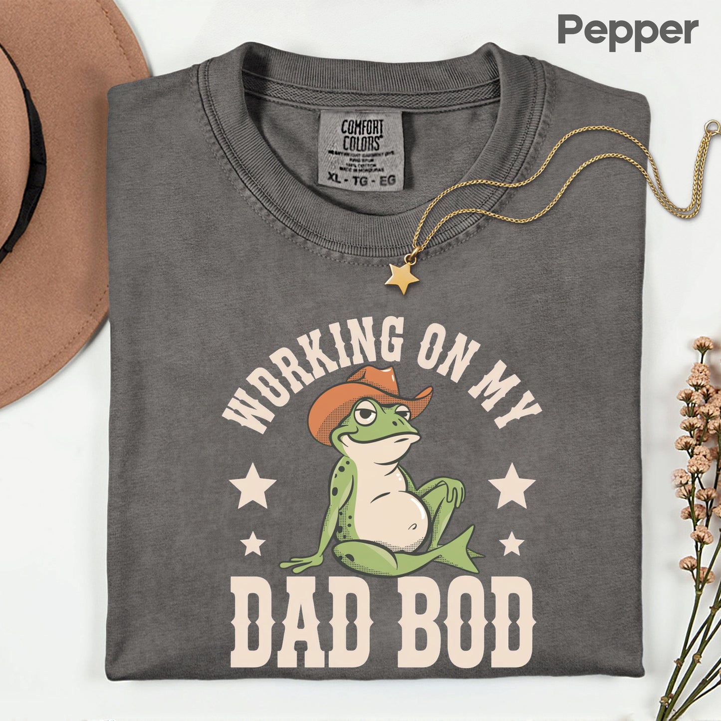 Working On My Dad Bod Comfort Colors T Shirt Funny Frog Father's Day Gift Western Cowboy Frog Apparel Retro Humorous Men Tee Gameday Shirt