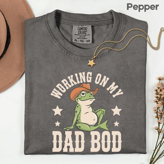 Working On My Dad Bod Comfort Colors T Shirt Funny Frog Father's Day Gift Western Cowboy Frog Apparel Retro Humorous Men Tee Gameday Shirt