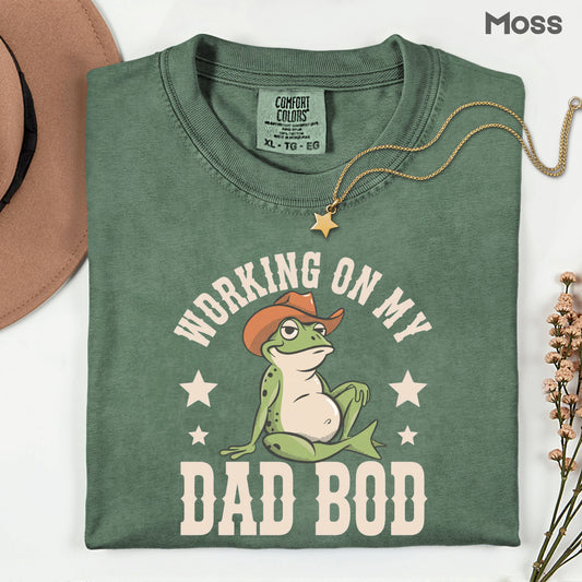 Working On My Dad Bod Comfort Colors T Shirt Funny Frog Father's Day Gift Western Cowboy Frog Apparel Retro Humorous Men Tee Gameday Shirt