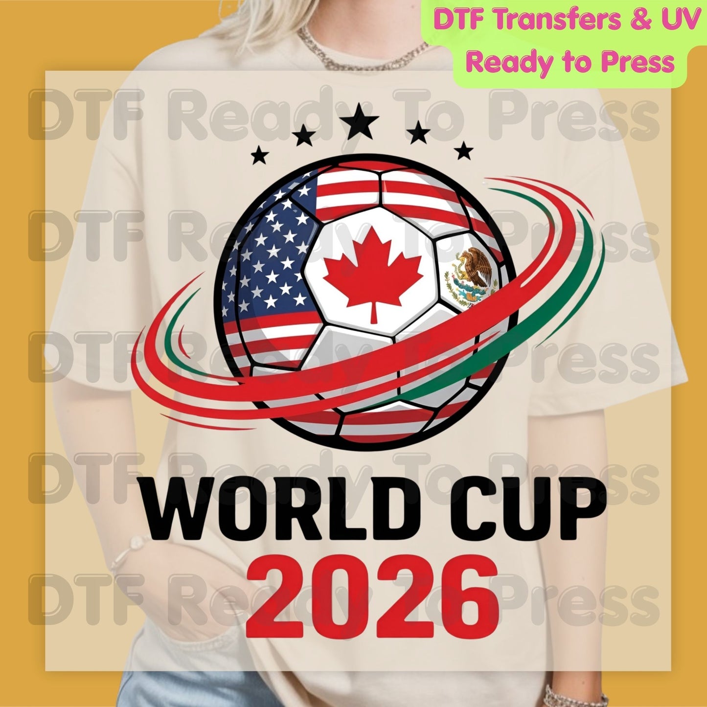 World Cup 2026 DTF Transfer Ready to Press Soccer Ball USA Canada Mexico Heat Transfer For Shirts Football Fan UV Sticker Prints