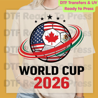 World Cup 2026 DTF Transfer Ready to Press Soccer Ball USA Canada Mexico Heat Transfer For Shirts Football Fan UV Sticker Prints