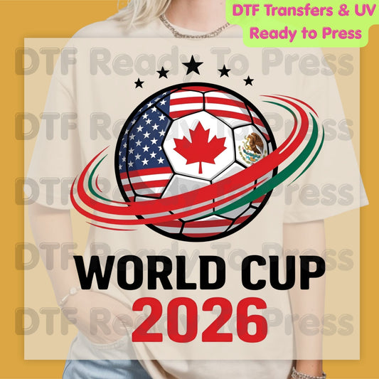 World Cup 2026 DTF Transfer Ready to Press Soccer Ball USA Canada Mexico Heat Transfer For Shirts Football Fan UV Sticker Prints