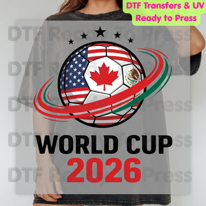 World Cup 2026 DTF Transfer Ready to Press Soccer Ball USA Canada Mexico Heat Transfer For Shirts Football Fan UV Sticker Prints