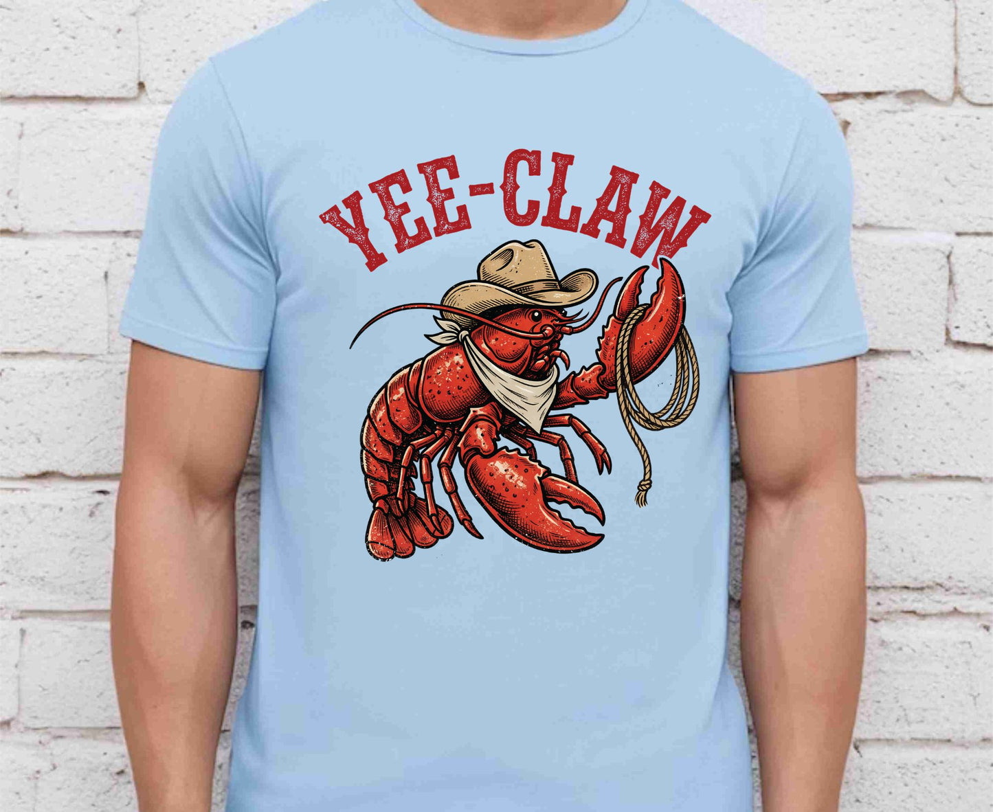 Yee-Claw T Shirt Adult Youth Toddler Baby Lobster Cowboy Western Graphic Tee Funny Sea Creature Retro Rodeo Lasso Southern Humor Coastal Gift