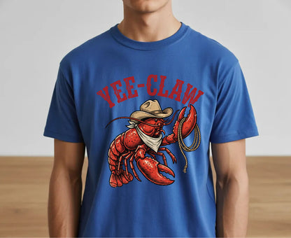 Yee-Claw T Shirt Adult Youth Toddler Baby Lobster Cowboy Western Graphic Tee Funny Sea Creature Retro Rodeo Lasso Southern Humor Coastal Gift