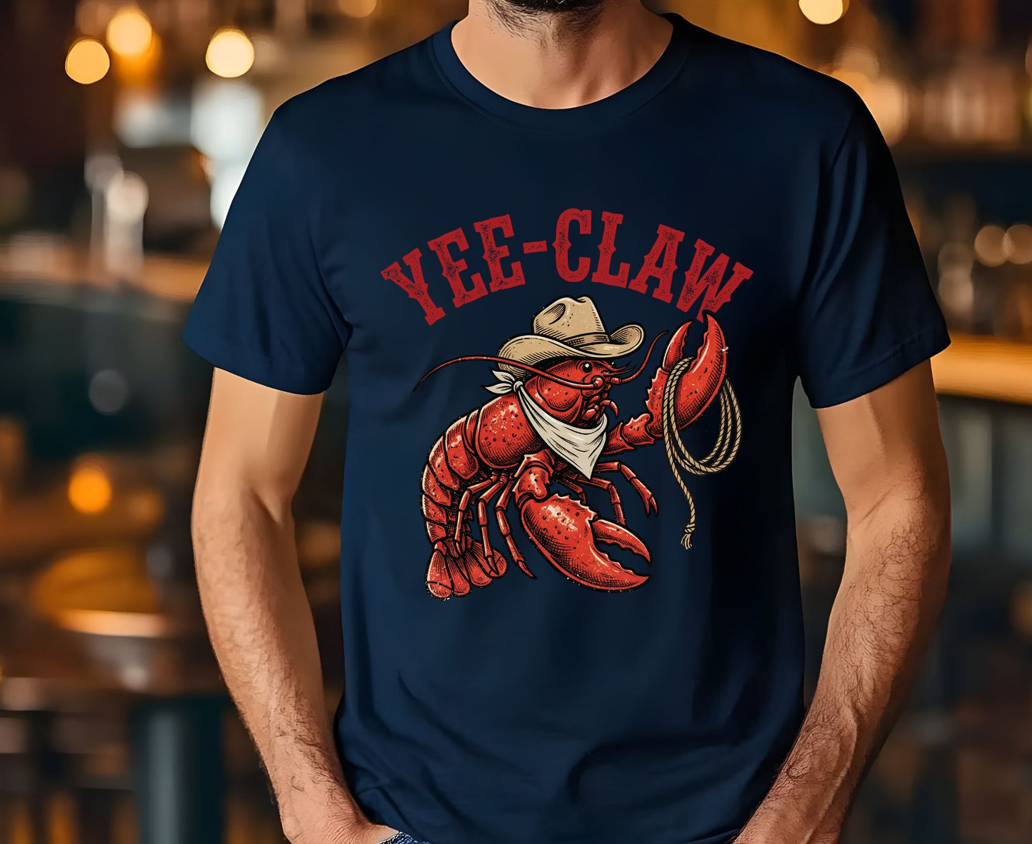Yee-Claw T Shirt Adult Youth Toddler Baby Lobster Cowboy Western Graphic Tee Funny Sea Creature Retro Rodeo Lasso Southern Humor Coastal Gift