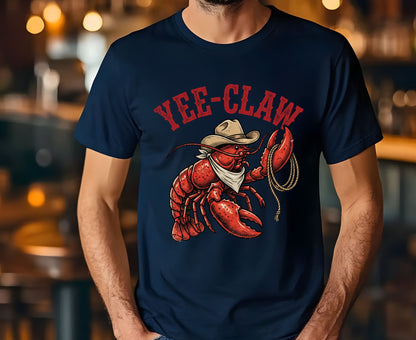 Yee-Claw T Shirt Adult Youth Toddler Baby Lobster Cowboy Western Graphic Tee Funny Sea Creature Retro Rodeo Lasso Southern Humor Coastal Gift