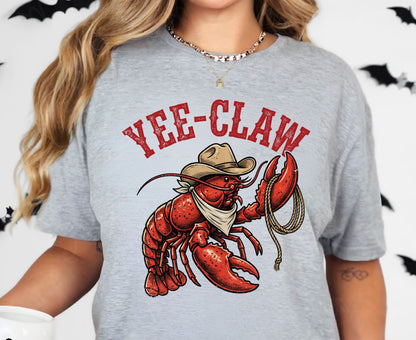 Yee-Claw T Shirt Adult Youth Toddler Baby Lobster Cowboy Western Graphic Tee Funny Sea Creature Retro Rodeo Lasso Southern Humor Coastal Gift
