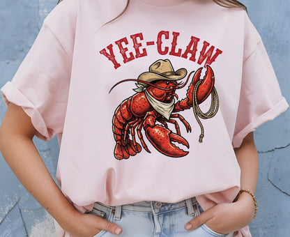 Yee-Claw T Shirt Adult Youth Toddler Baby Lobster Cowboy Western Graphic Tee Funny Sea Creature Retro Rodeo Lasso Southern Humor Coastal Gift