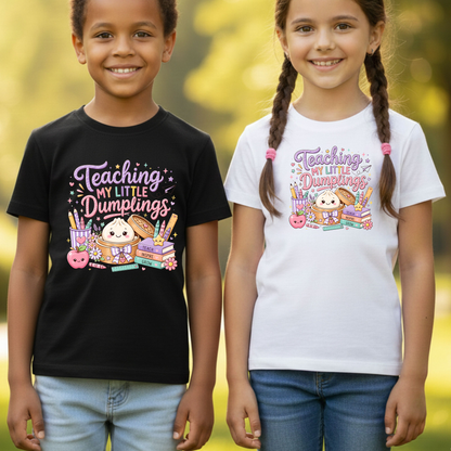 Teaching My Little Dumplings Teacher T-Shirt, Cute Pastel Kawaii School Life Tee