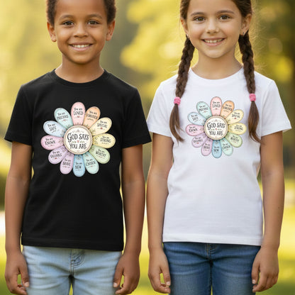 God Says You Are a Flower Christian Faith T-Shirt, Affirmation Petals Religious Quote Tee