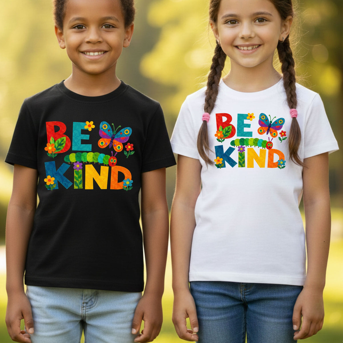 Be Kind Caterpillar Butterfly T-Shirt, Colorful Flowers Storybook Teacher Comfort Color Tee