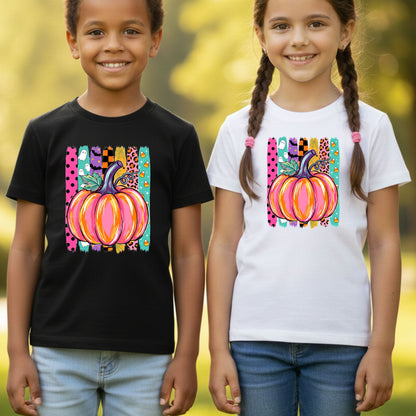 Halloween Pumpkin Brush Strokes Leopard Ghosts Candy Corn T-Shirt, Spooky Season Tee