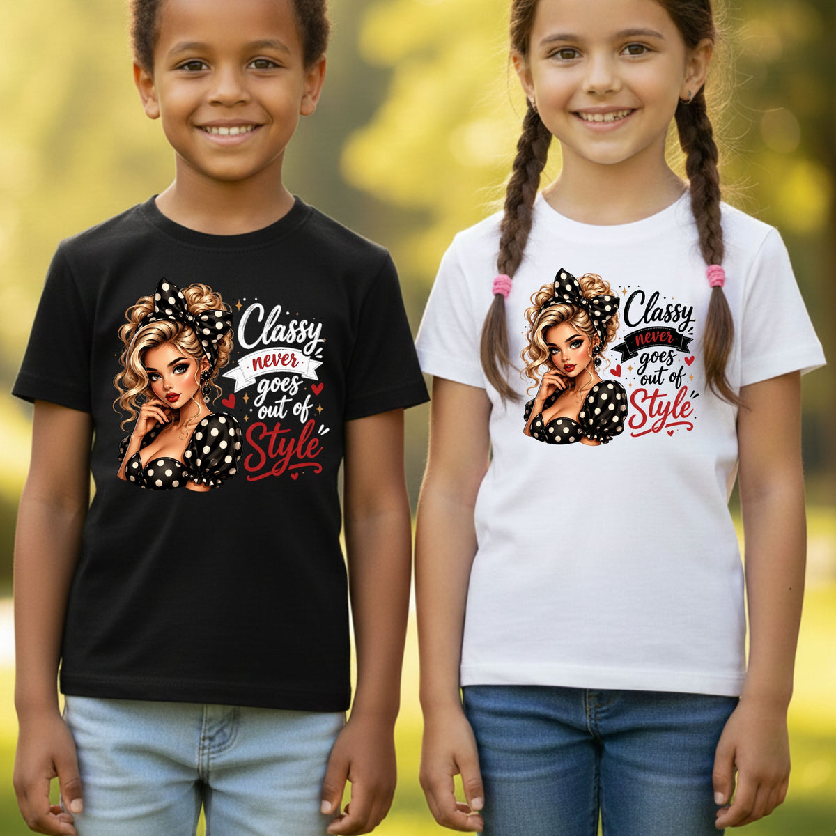 Classy Never Goes Out of Style Pinup Girl T-Shirt, Vintage Polka Dot Bow Tee Sweatshirt