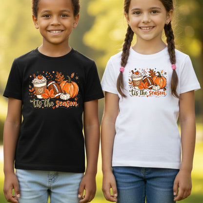 Tis the Season Football Fall T-Shirt, Pumpkin Spice Coffee Thanksgiving Tee