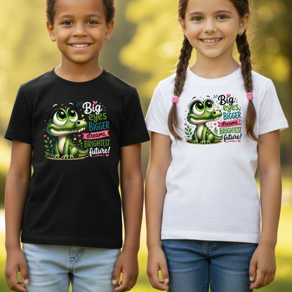Big Eyes Bigger Dreams Alligator Baby T-Shirt, Cute Motivational Kids Tee
