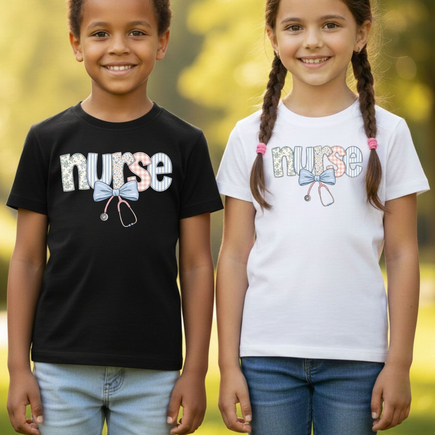 Nurse Coquette Floral Bow T-Shirt, Stethoscope Vintage Patchwork Nurse Tee
