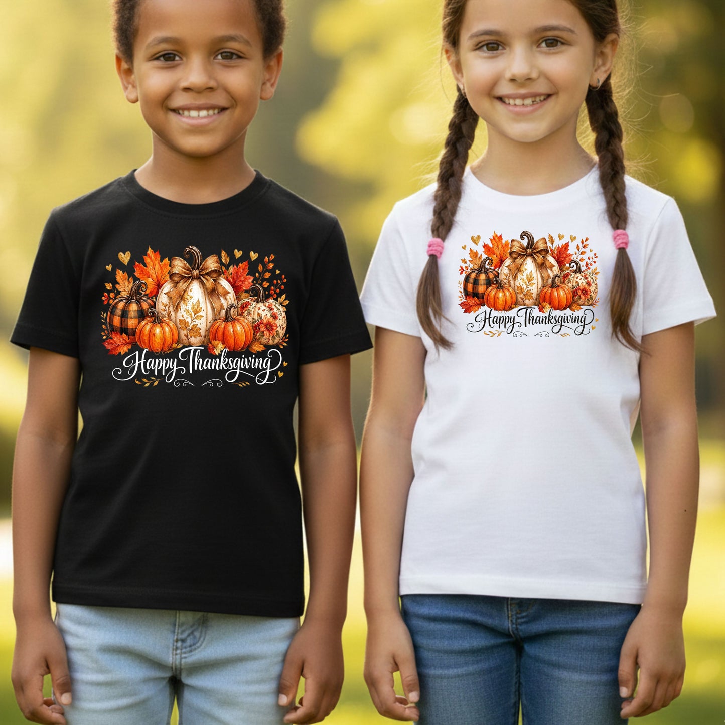 Happy Thanksgiving Fall Leaves Pumpkins Retro Autumn T-Shirt, Thanksgiving Tee