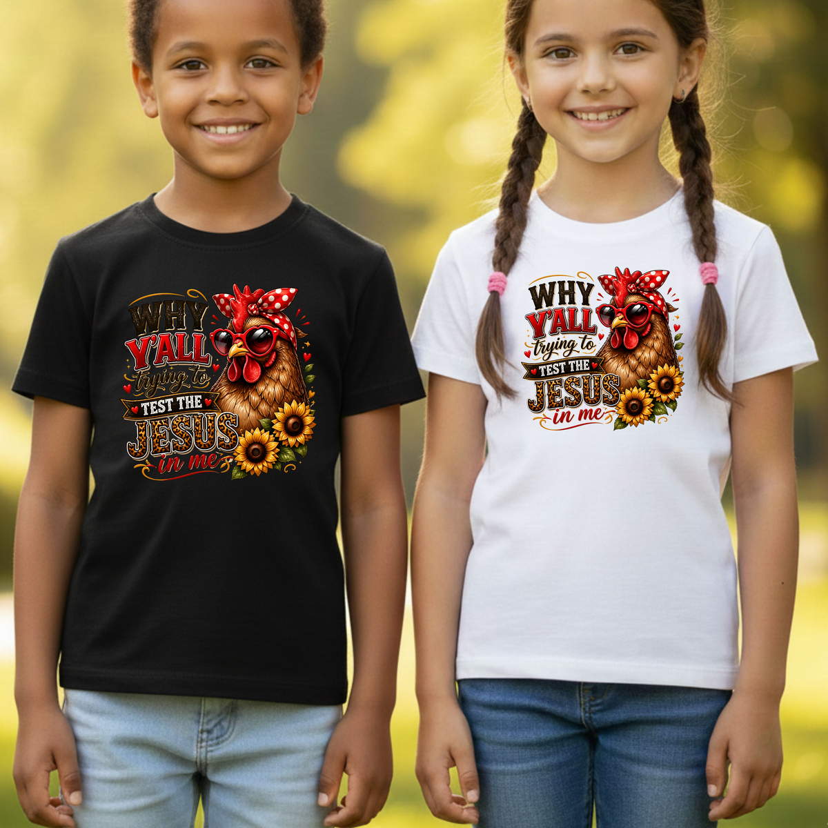 Test the Jesus in Me Funny Chicken T-Shirt, Bandana Country Christian Quote Tee