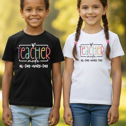 Teacher Mode All Day T-Shirt, Pastel Rainbow School Education Teacher Tee Sweatshirt
