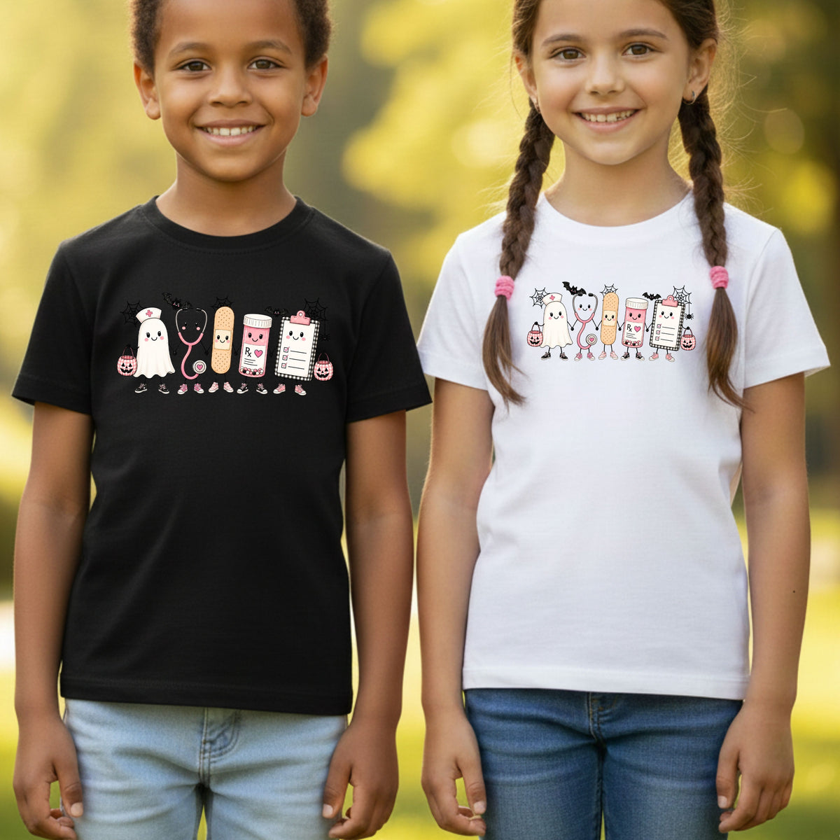 Pink Spooky Nurse Squad Halloween T-Shirt, Ghost Stethoscope Medical Bandage Tee