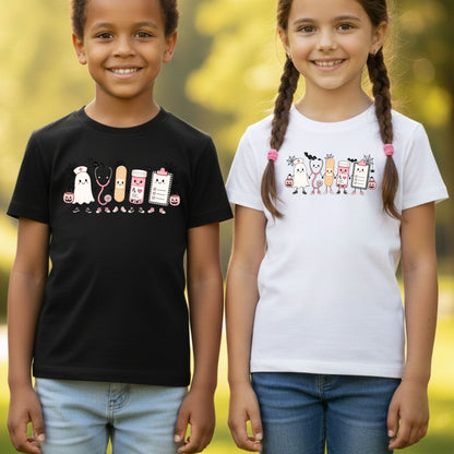 Pink Spooky Nurse Squad Halloween T-Shirt, Ghost Stethoscope Medical Bandage Tee