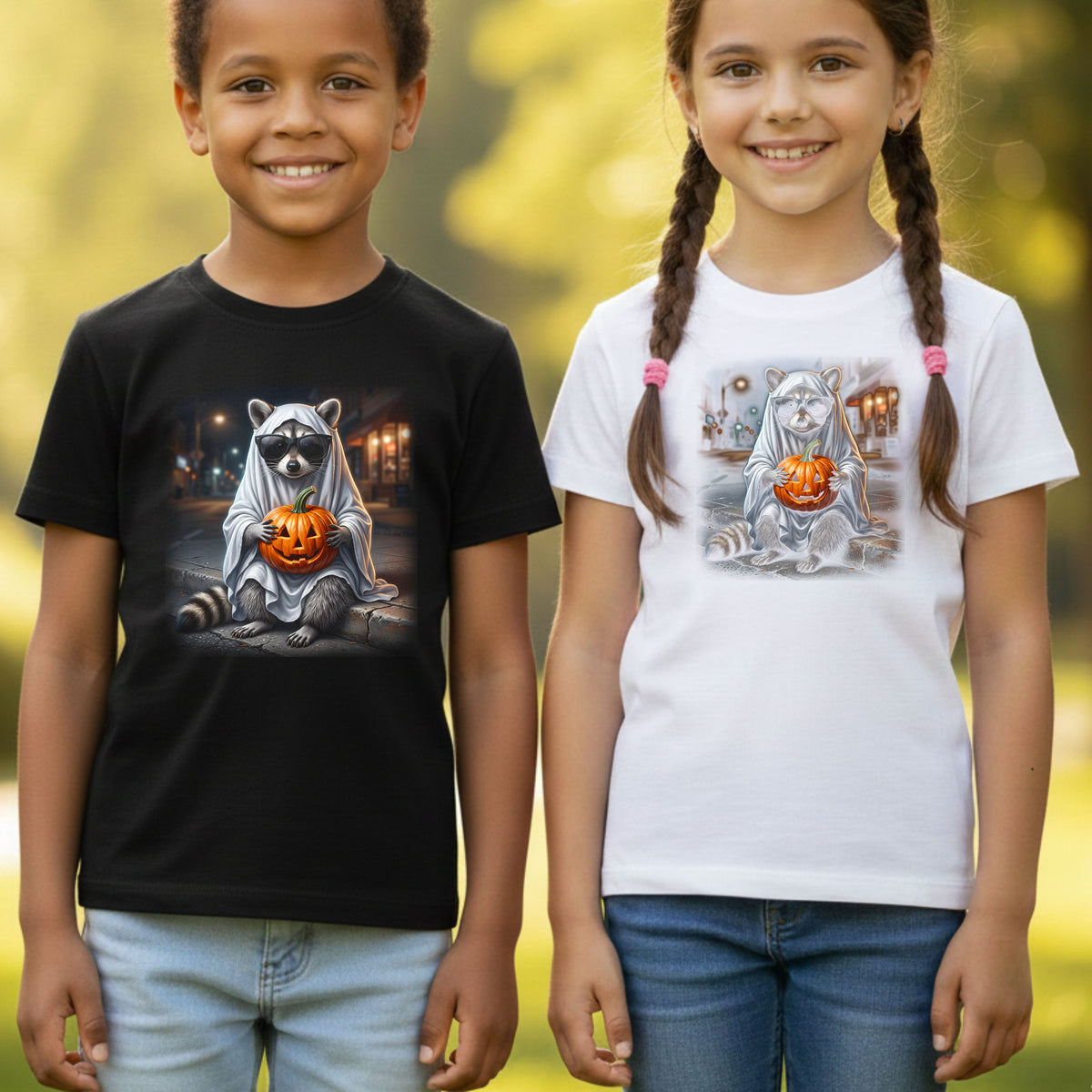 Halloween Ghost Raccoon T-Shirt, Pumpkin Trash Panda Spooky Vintage Tee