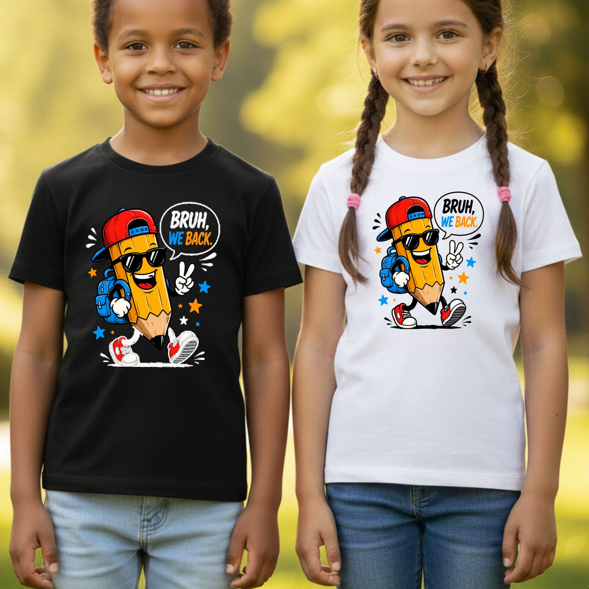 Bruh We Back Pencil T-Shirt, Cool Pencil Sunglasses Backpack Back to School Comfort Color Tee
