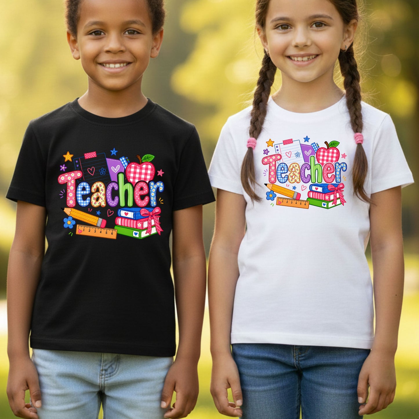 Teacher Apple Books Pencil T-Shirt, Colorful School Supplies Back to School Comfort Color Tee
