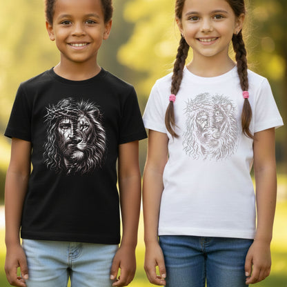 Lion and Jesus Christian Faith T-Shirt, Lion of Judah Crown of Thorns Sketch Tee