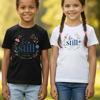 Be Still Psalm 46:10 Christian T-Shirt, Floral Wreath Bible Verse Faith Inspirational Tee