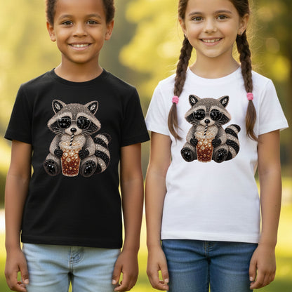 Cool Raccoon Iced Coffee T-Shirt, Sunglasses Trash Panda Rhinestone Tee Sweatshirt