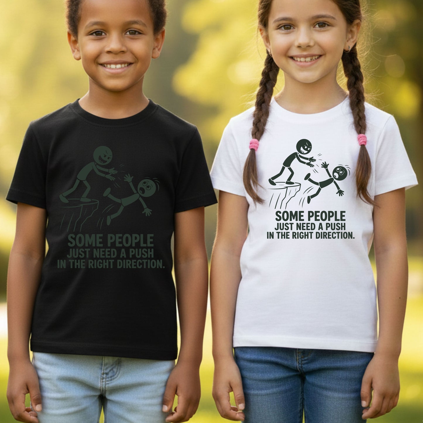 Some People Need a Push Sarcastic Humor T-Shirt, Stick Figure Cliff Tee