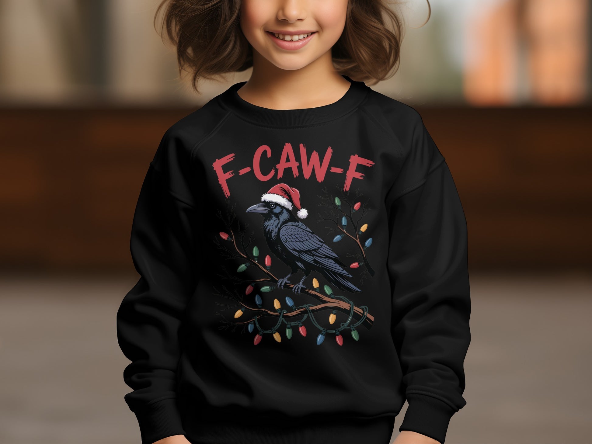 F-CAW-F Crow with Christmas Lights Holiday Sweater
