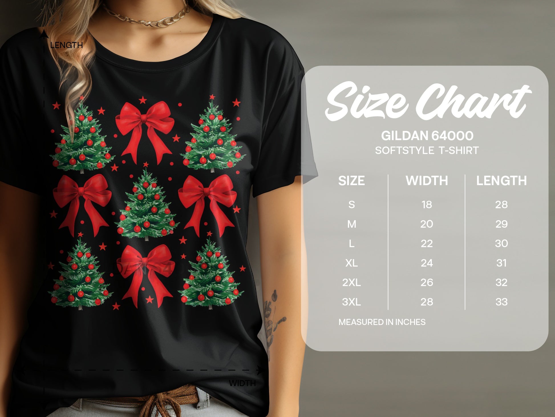 Festive Christmas Tree and Red Bows Graphic T-shirt