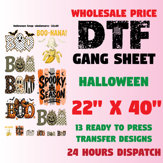 Halloween Boo Premade Gang Sheet Spooky DTF Transfer Ready to Press