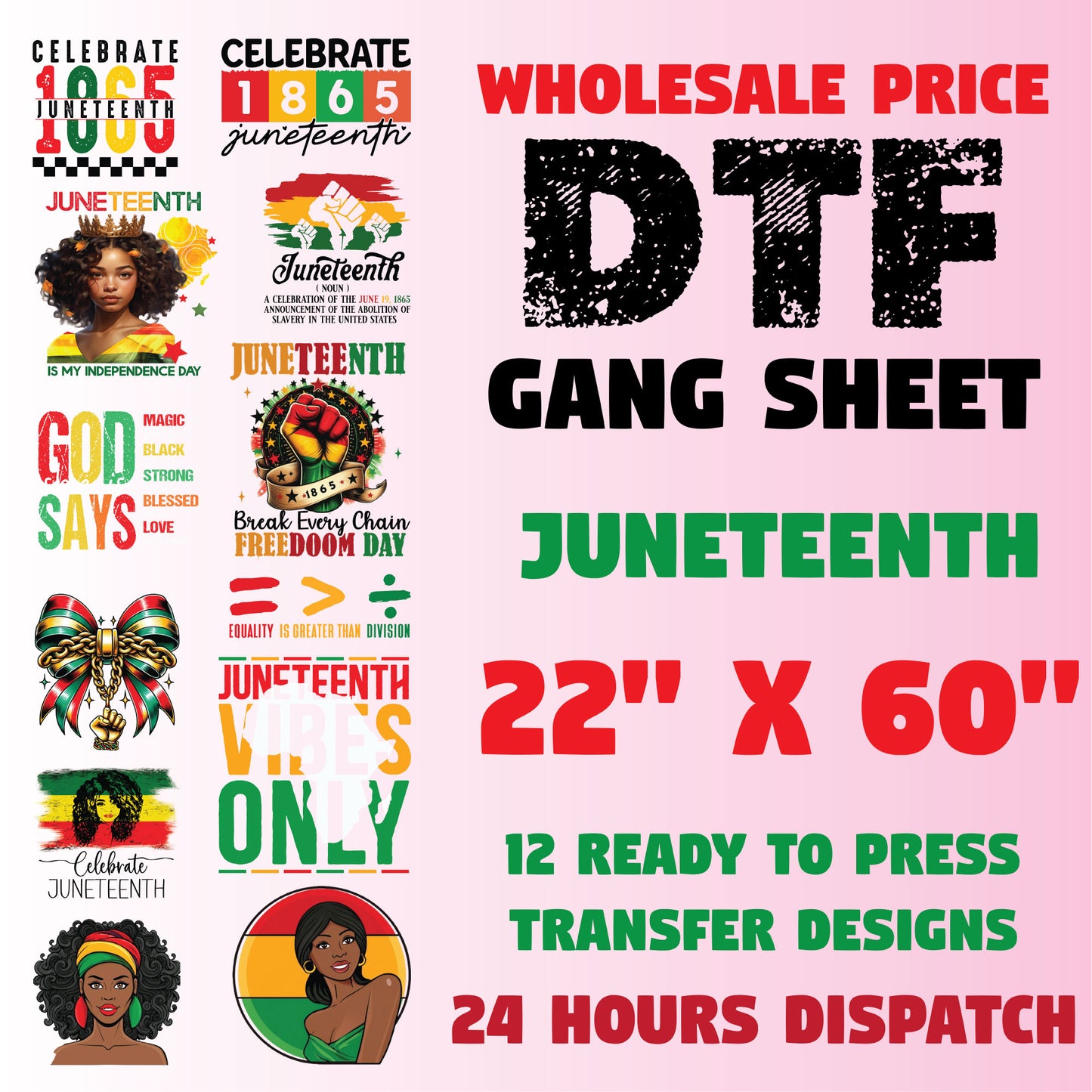 African American Juneteenth DTF Transfer Premade Gang sheet