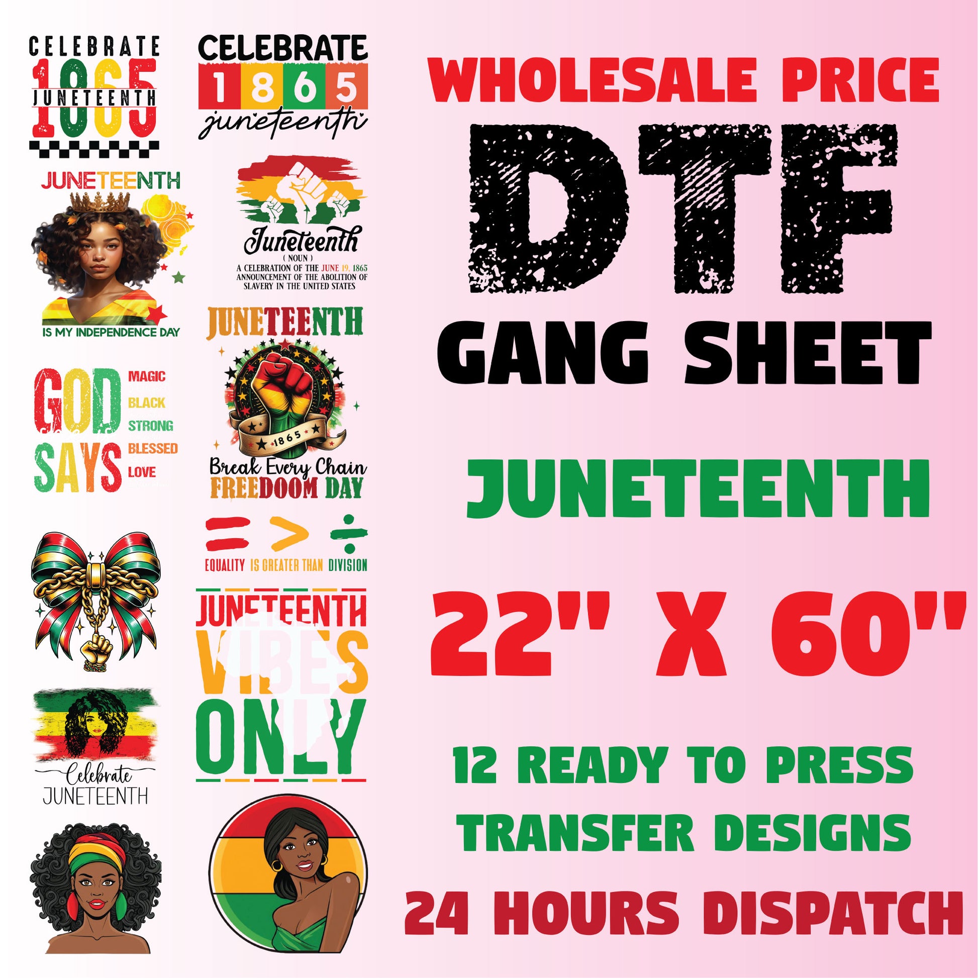 African American Juneteenth DTF Transfer Premade Gang sheet