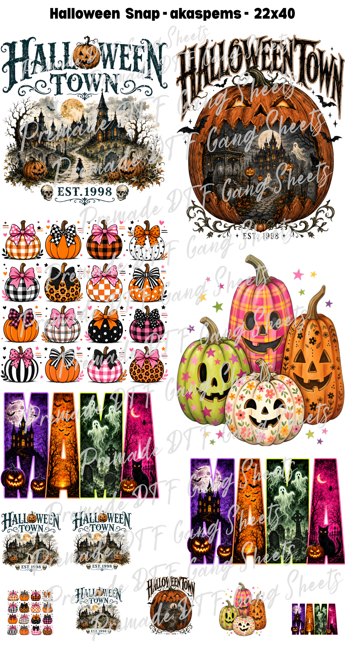 Halloween Town Premade Gang Sheet Spooky Mama DTF Transfer Ready to Press