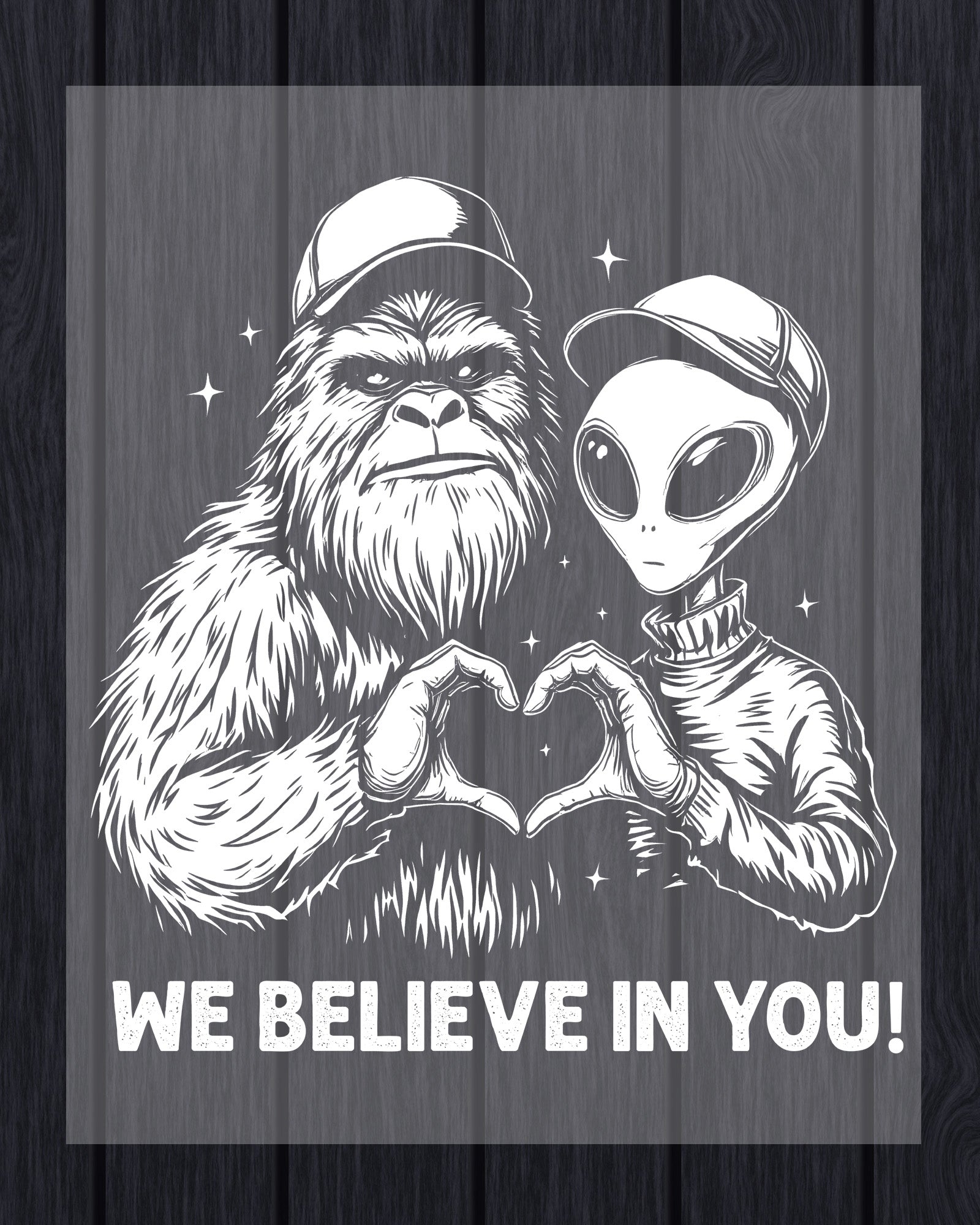 Alien Bigfoot Heart Hands Cryptid Funny DTF Transfer