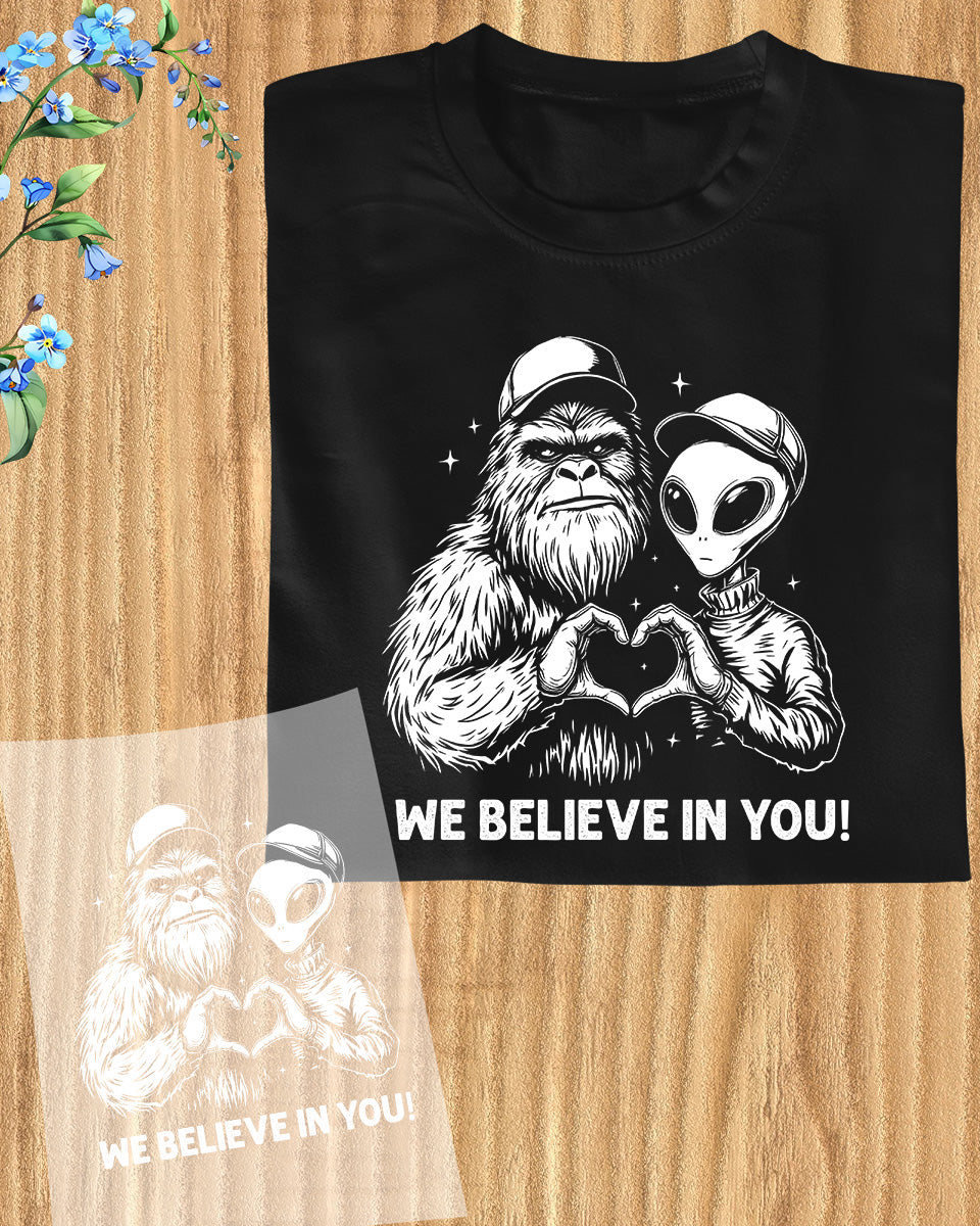 Alien Bigfoot Heart Hands Cryptid Funny DTF Transfer