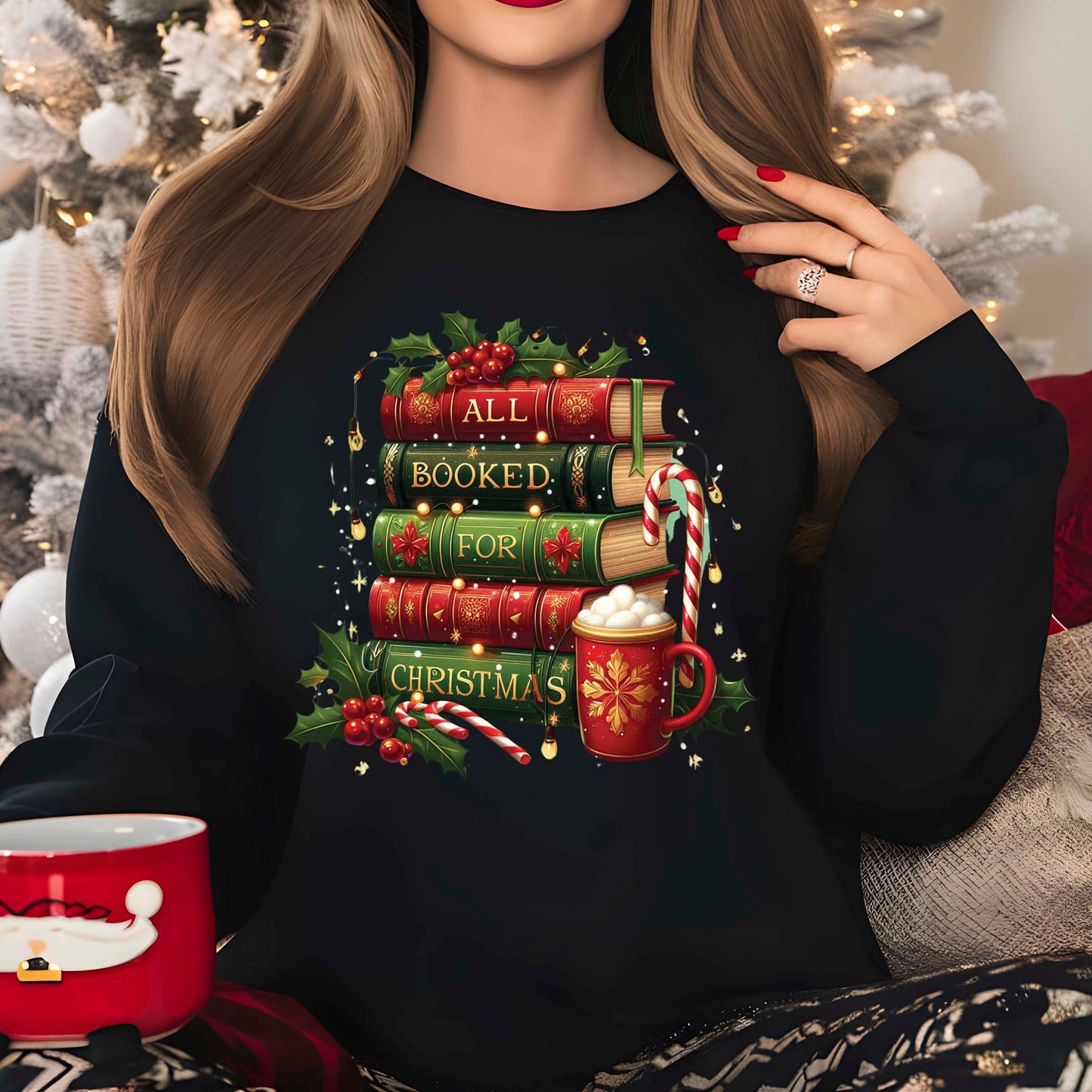 All Booked for Christmas DTF Transfer, Holiday Heat Press Design, Xmas Shirt Print, UV DTF Sticker, Book Lover Christmas Gift