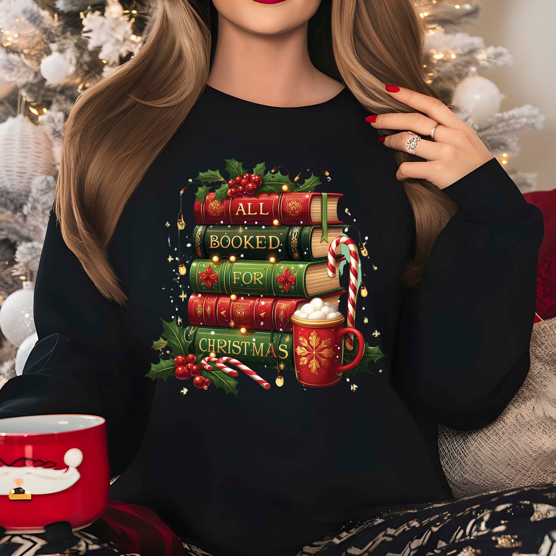 All Booked for Christmas DTF Transfer, Holiday Heat Press Design, Xmas Shirt Print, UV DTF Sticker, Book Lover Christmas Gift