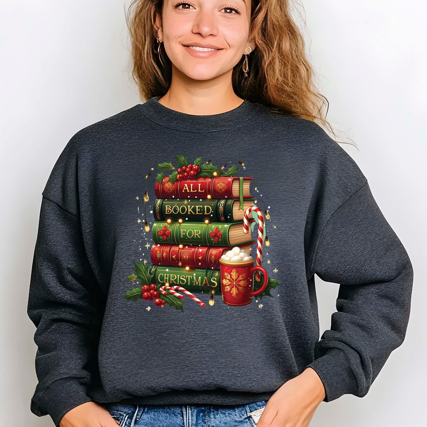 All Booked for Christmas DTF Transfer, Holiday Heat Press Design, Xmas Shirt Print, UV DTF Sticker, Book Lover Christmas Gift