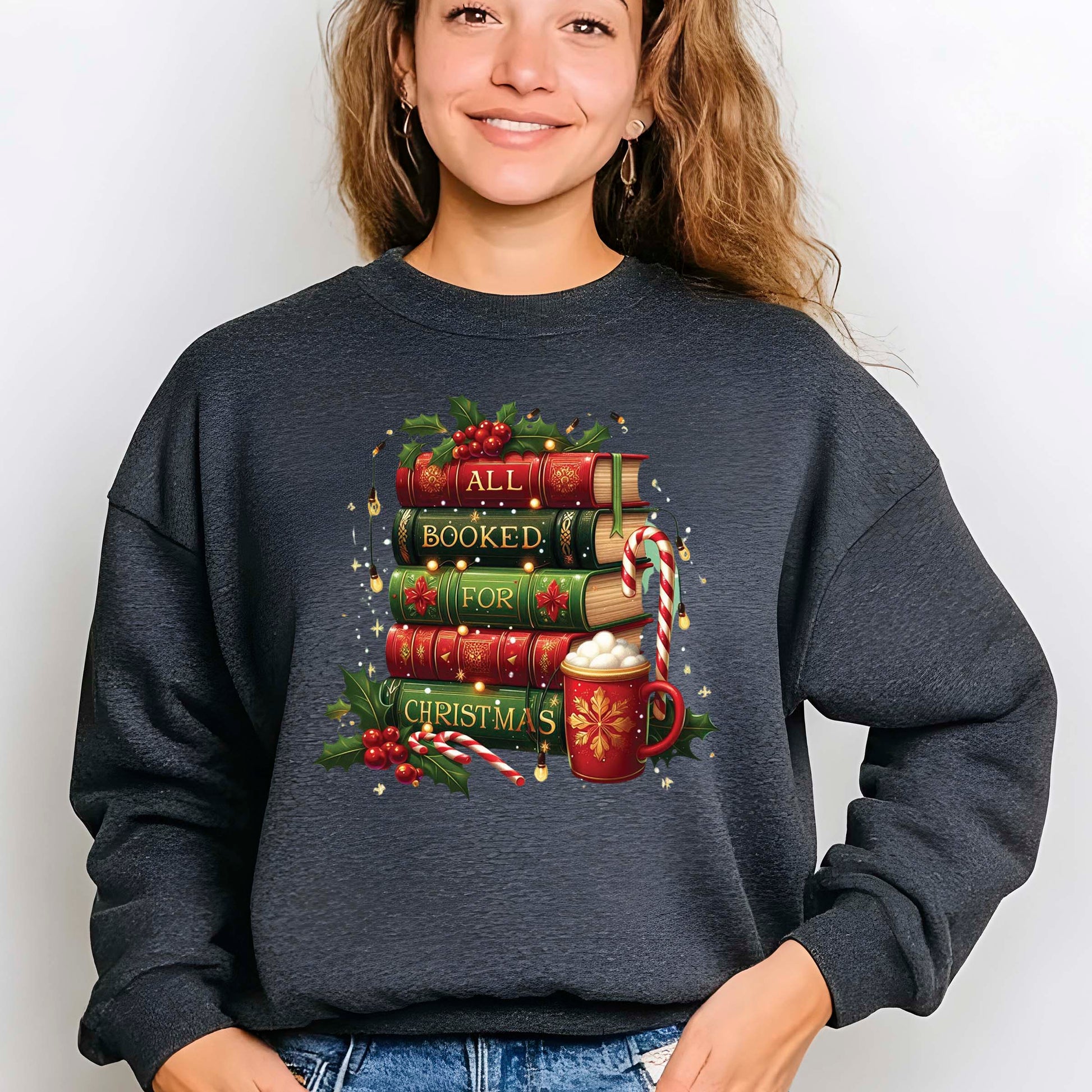 All Booked for Christmas DTF Transfer, Holiday Heat Press Design, Xmas Shirt Print, UV DTF Sticker, Book Lover Christmas Gift