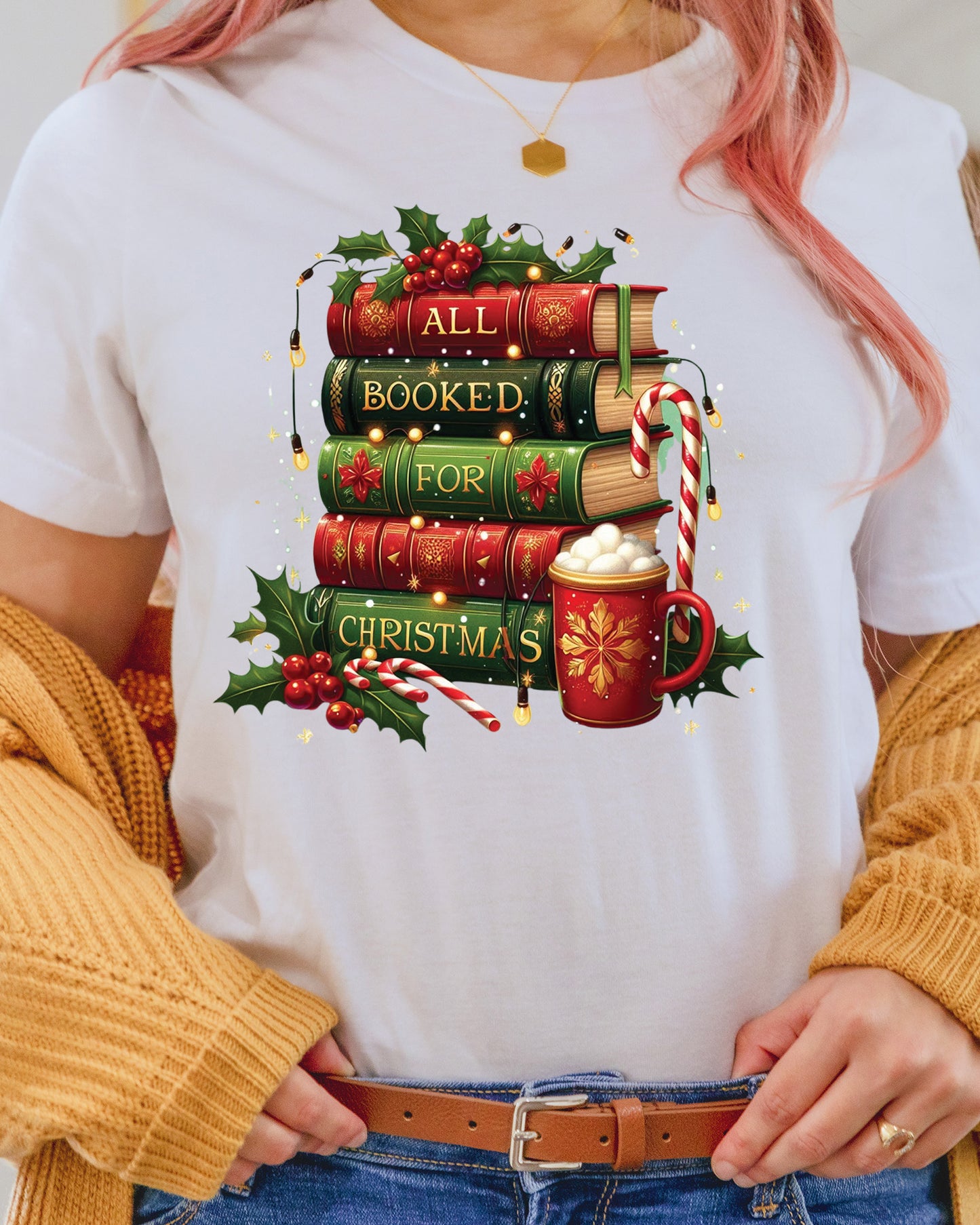 All Booked for Christmas DTF Transfer, Holiday Heat Press Design, Xmas Shirt Print, UV DTF Sticker, Book Lover Christmas Gift