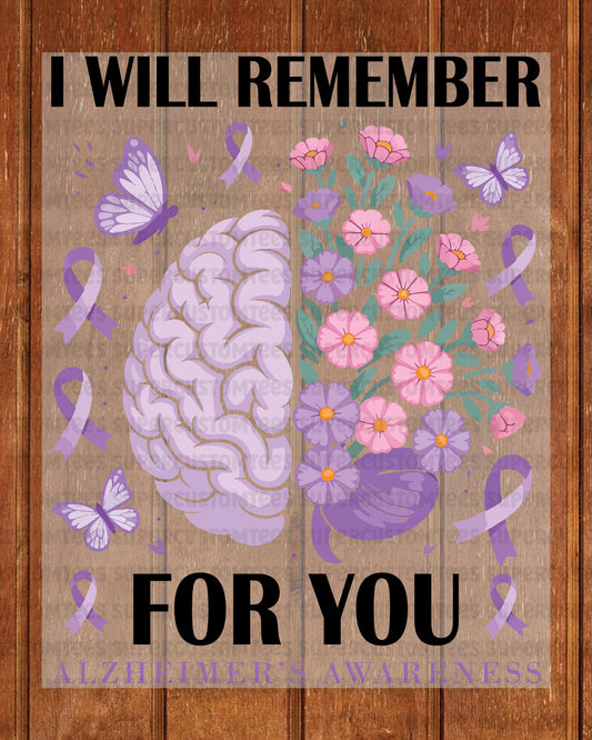 Alzheimer's Awareness DTF Transfer Ready to Press