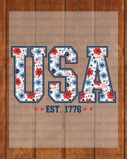 America 1776 Floral Print Heat Transfer for Shirt