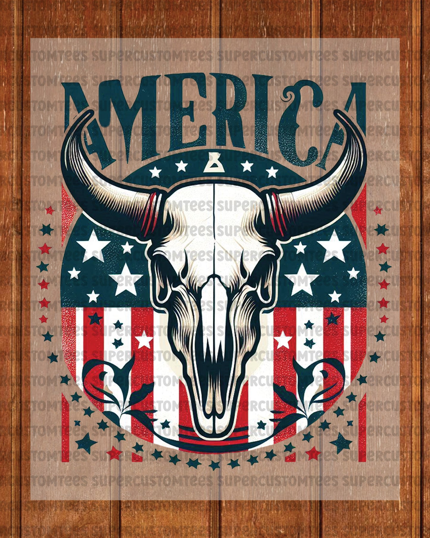 America Funny Western Cow Skull 4th of July DTF Transfer