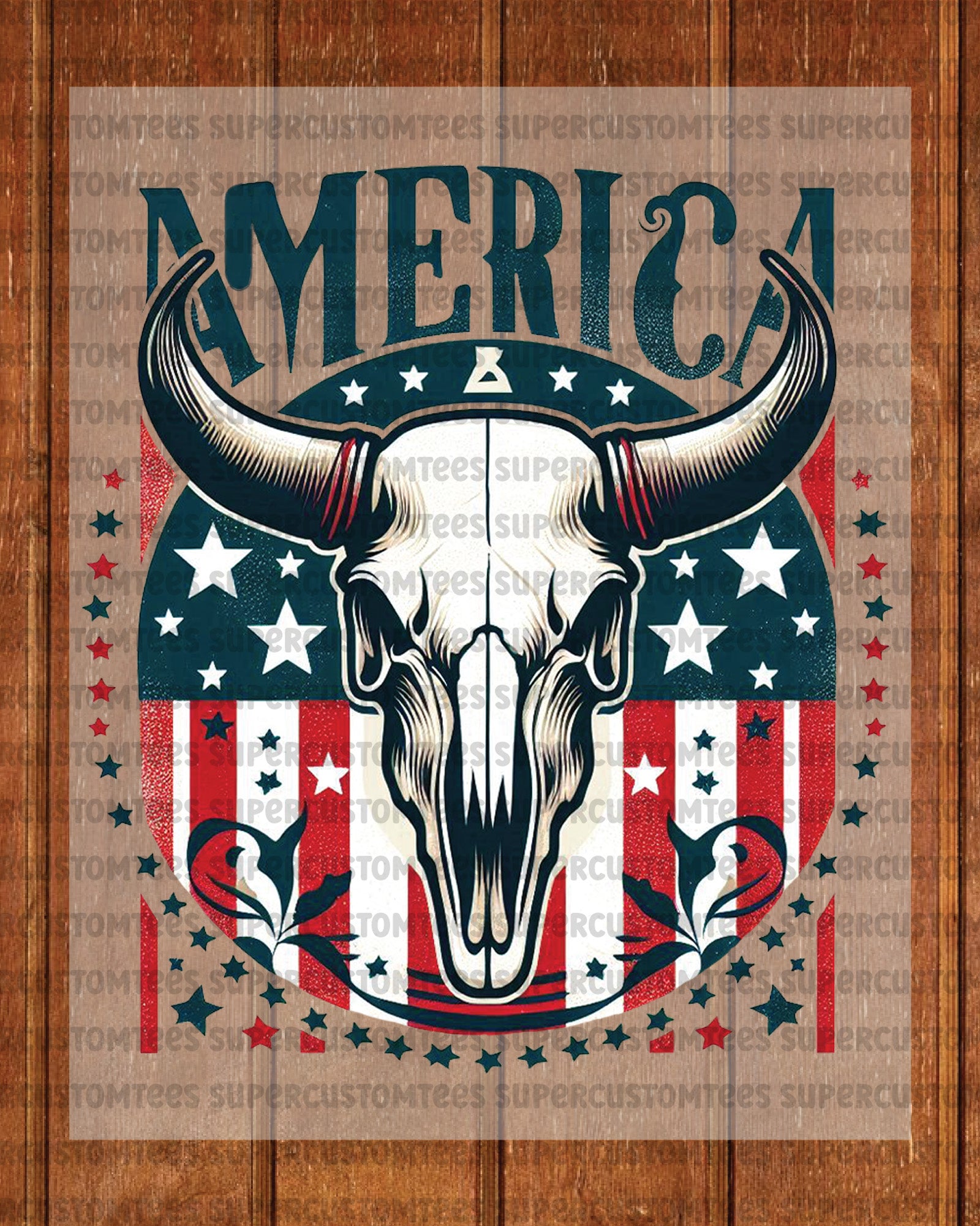 America Funny Western Cow Skull 4th of July DTF Transfer
